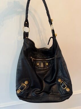 Balenciaga Black Leather Hobo with Gold-Tone Hardware